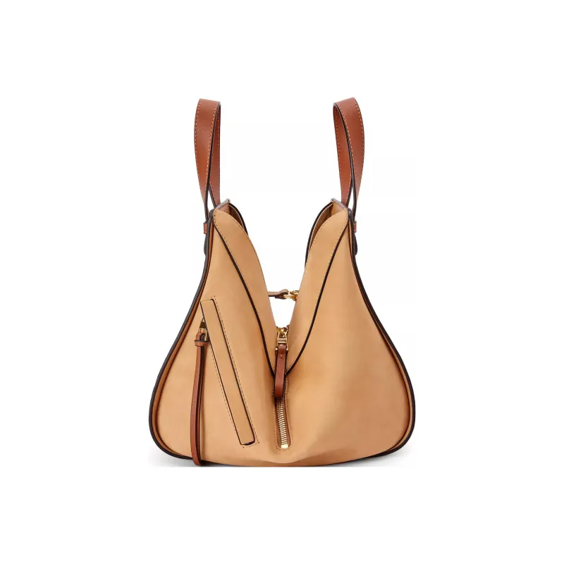 LOEWE Hammock Cow Leather Patchwork Suede Hammock Bag Portable Crossbody Bag Shoulder Bag Small Size Women's Cream/Sand-2