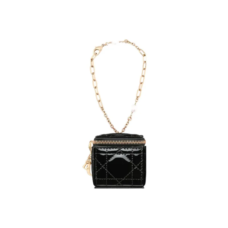 DIOR Patent Leather Cowhide Clutch Extra Mini Women's Black-0