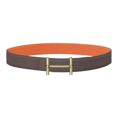 HERMES Leather Belts Men Tin Gray/Orange