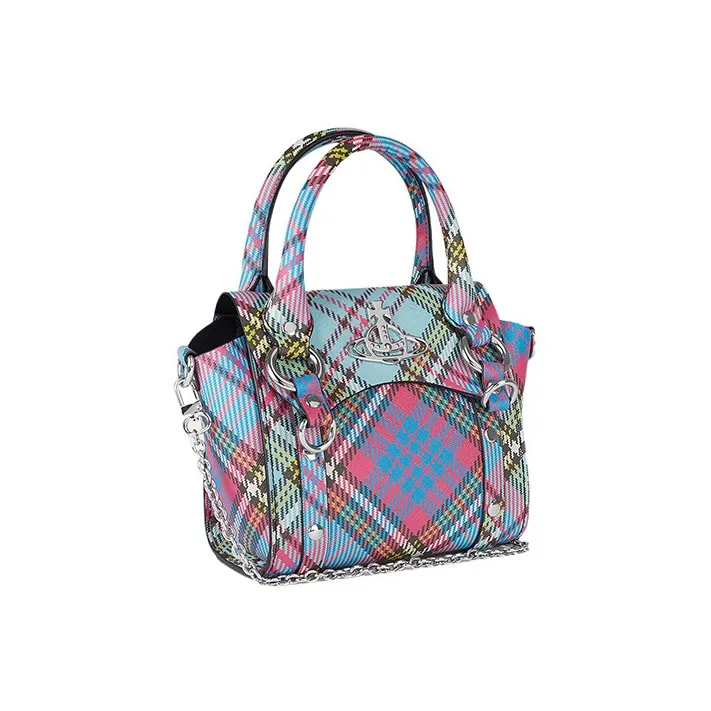 Vivienne Westwood BETTY Plaid Nee Shoulder Bag, Crossbody Bag, Handbag Mini Women's Pink/Blue-2