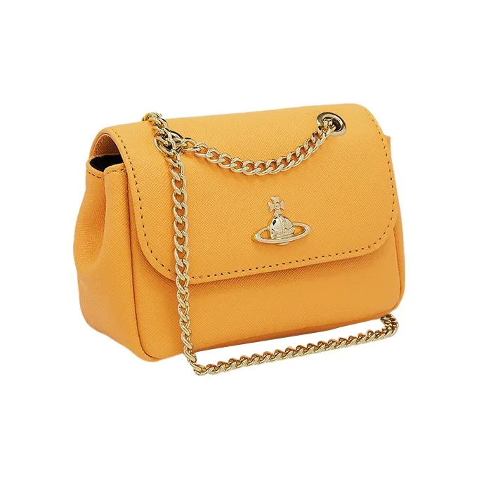 Vivienne Westwood Saffiano Cow Leather Crossbody One Shoulder Wallet Small Size Women's Yellow-1