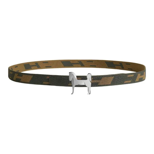 HERMES Belts Men Gray Green/Dark Green Brown