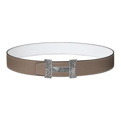HERMES Casual Versatile Silver Buckle Togo Calfskin Double-Sided Leather Belt Men's Brown/White Width: 3.8cm