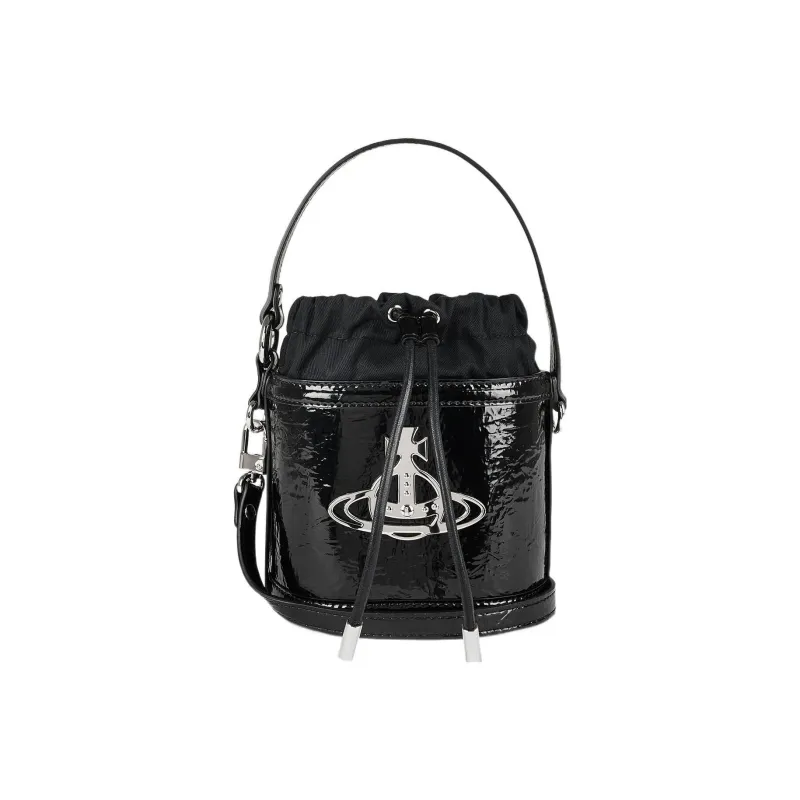 Vivienne Westwood DAISY Calfskin Bucket Bag, Shoulder Bag, Crossbody Bag, Handbag Women's Black-0