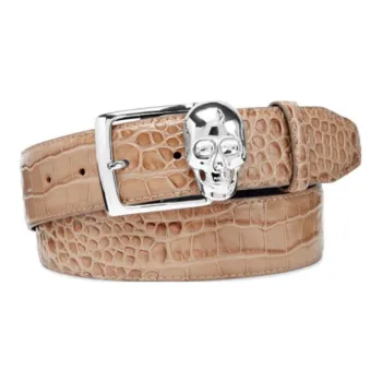 PHILIPP PLEIN Skeleton Pattern Pin Buckle Belt Men's Brown Width 4cm