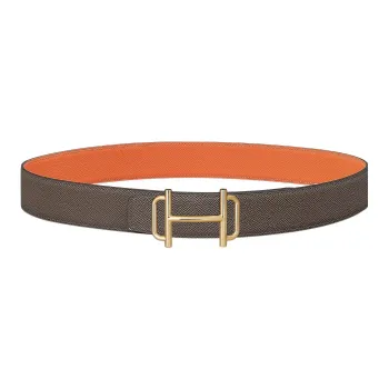 HERMES Minimalist Style Royal Gold Buckle Epsom Calfskin Double-Sided Leather Belt Men's Tin Gray/Orange Width: 3.8cm