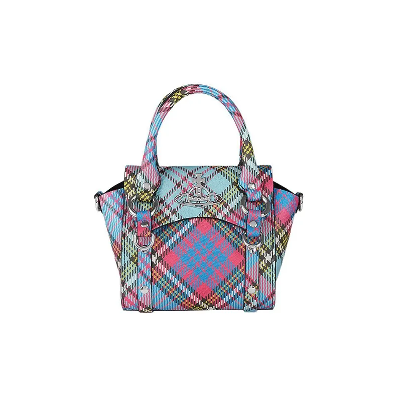 Vivienne Westwood BETTY Plaid Nee Shoulder Bag, Crossbody Bag, Handbag Mini Women's Pink/Blue-1