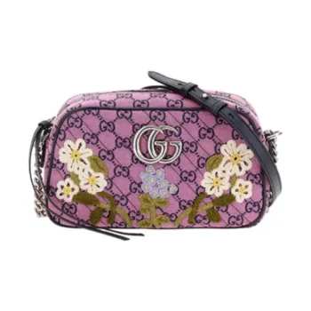 GUCCI GG Marmont Embroidery Camera Bag Shoulder Bag Crossbody Bag Small Size Women's Purple