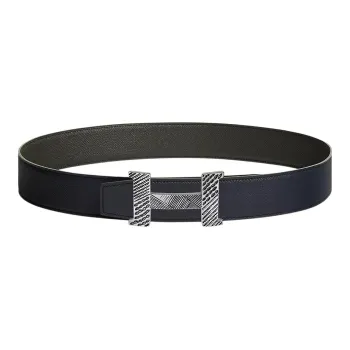 HERMES Constance Touareg Silver Buckle Epsom Calfskin Double-Sided Leather Belt Men's Indigo/Grey Green Width: 3.8cm