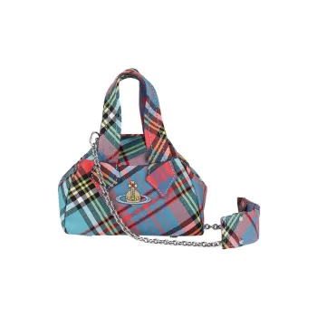 Vivienne Westwood Embroidered Plaid Bowling Bag Shoulder Bag Crossbody Bag Handbag Mini Women's Blue/Pink