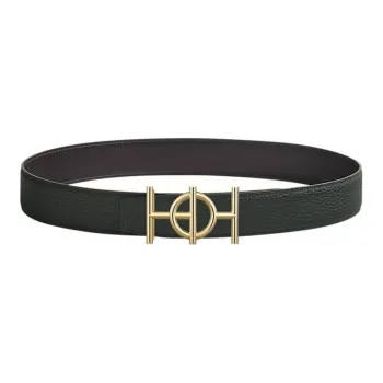 HERMES Double-Sided H Logo Black Buckle Togo Calfskin Double-Sided Leather Belt Men's Graphite/Dark Green Width: 3.8cm