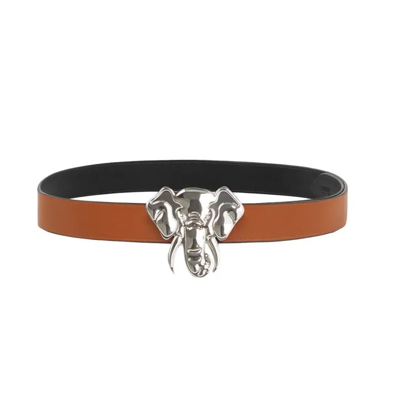 KENZO Individual Fashion Trendy Smooth Buckle Leather Belt Unisex Black/Brown Width: 4cm-1