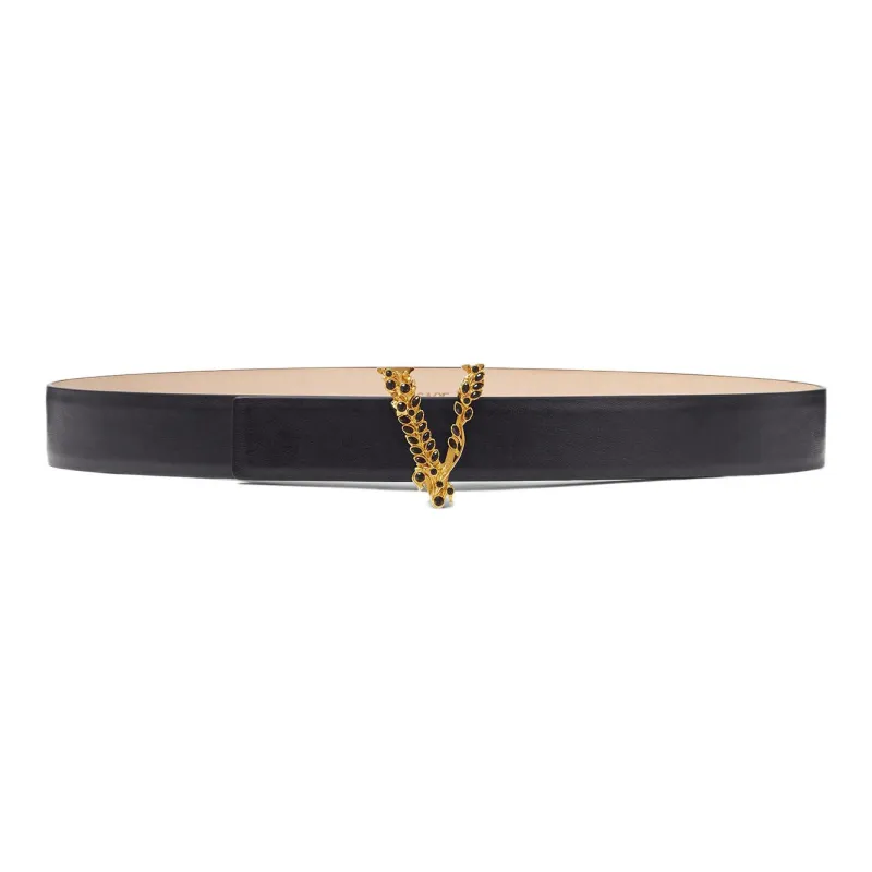 VERSACE Leather Belts Women's Black/Yellow-0
