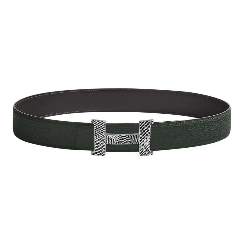 HERMES Minimalist Style Fashion Versatile Constance Touareg Double-Face Leather Smooth Buckle Men's Width: 3.8cm-0
