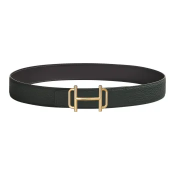 HERMES Royal Calfskin Double-Sided Leather Leather Belts Men's Graphite/Dark Green Width: 3.8cm