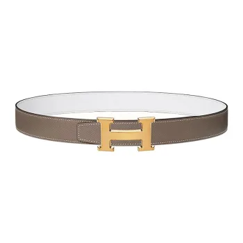 HERMES Letter H Logo Gold Buckle Epsom Calfskin Double-Sided Leather Belt Brown/White Men's Width: 3.2cm