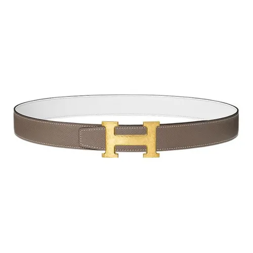 HERMES Leather Belts Men Brown/White