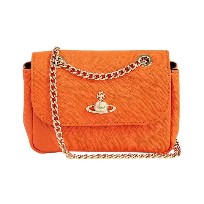 Vivienne Westwood Saffiano Cow Leather Crossbody One Shoulder Wallet Small Size Women's Orange-0