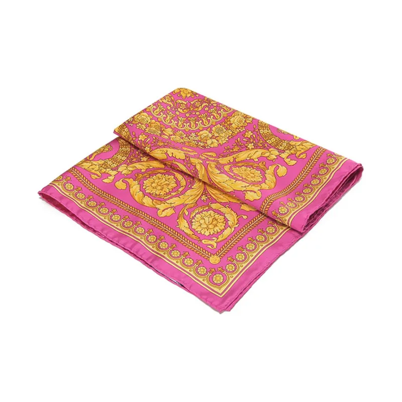 VERSACE Silk Scarves Unisex Pink Gold-3