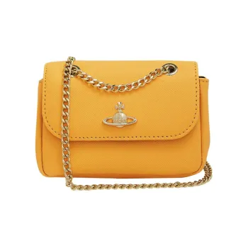 Vivienne Westwood Saffiano Cow Leather Crossbody One Shoulder Wallet Small Size Women's Yellow