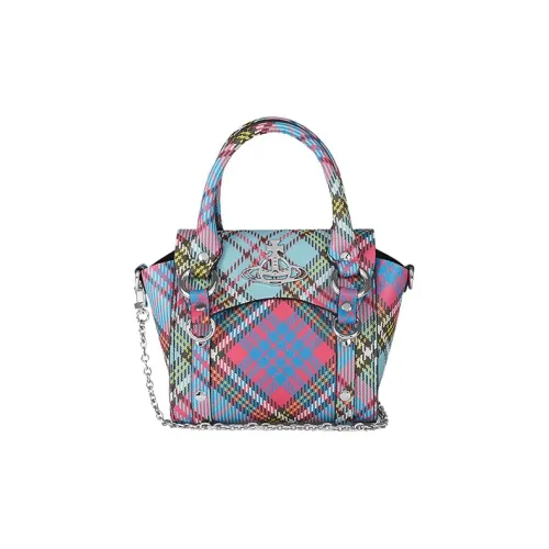 Vivienne Westwood BETTY Plaid Velvet Shoulder Bag Crossbody Bag Handbag Mini Women's Pink/Blue