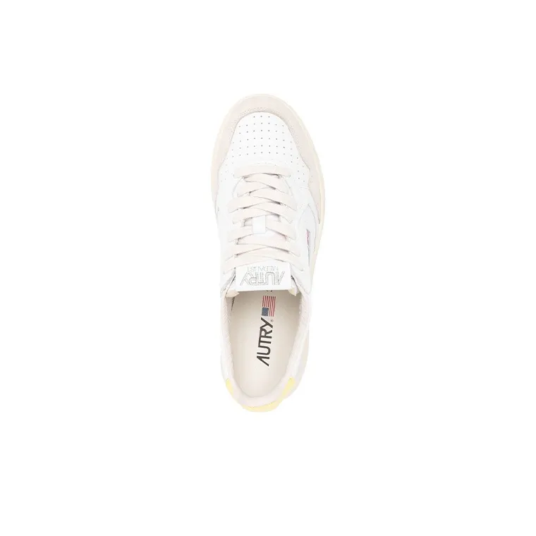AUTRY Medalist Low Leather And Suede 'White Beige Yellow' Women's-3