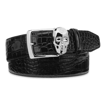 PHILIPP PLEIN Skull Pattern Fashion Trend Pin Buckle Leather Belts Men's Width 4cm