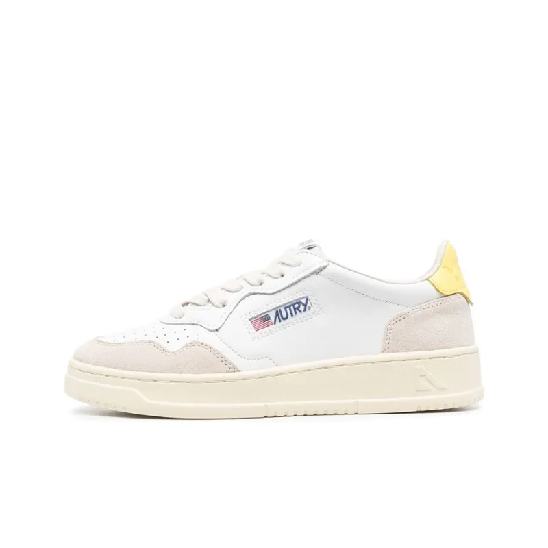 AUTRY Medalist Low Leather And Suede 'White Beige Yellow' Women's-0