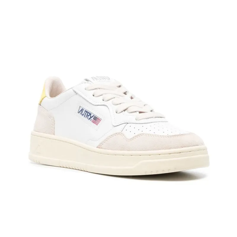 AUTRY Medalist Low Leather And Suede 'White Beige Yellow' Women's-2