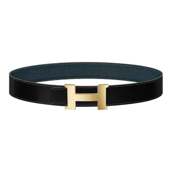 HERMES Togo Calfskin Double Sided Leather Belt Leather Belts Men's Black/Prussian Blue Width  3.8cm