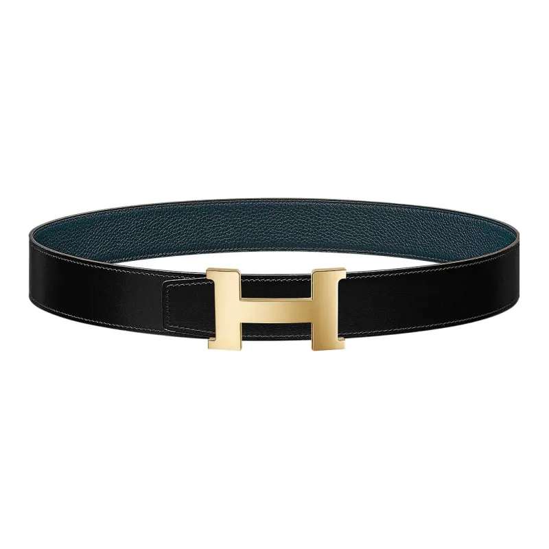 HERMES Togo Calfskin Double-Sided Leather Belt Leather Belts Men's Black/Prussian Blue Width: 3.8cm-0