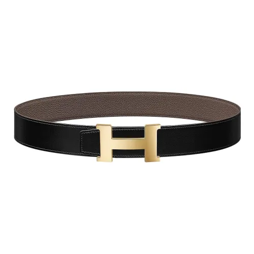 HERMES Leather Belts Men Black/Tin Gray