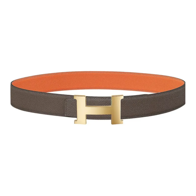HERMES Letter Gold Buckle Epsom Calfskin Double-Sided Leather Belt Men's Brown Width: 3.8cm-0