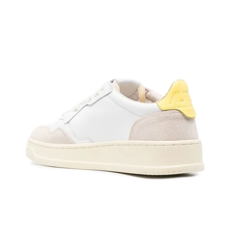 AUTRY Medalist Low Leather And Suede 'White Beige Yellow' Women's-4