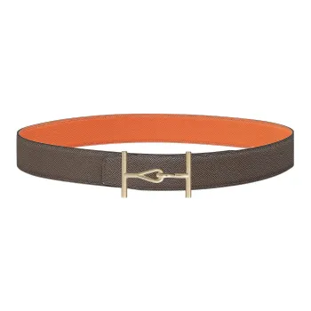 HERMES Vintage Gold Buckle Epsom Calfskin Double-Sided Leather Belt Men's Brown Width: 3.8cm