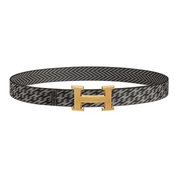 HERMES H Embossed Gold Buckle Sombrero II Calfskin Double-Sided Leather Belt Men's Gray Width: 3.2cm