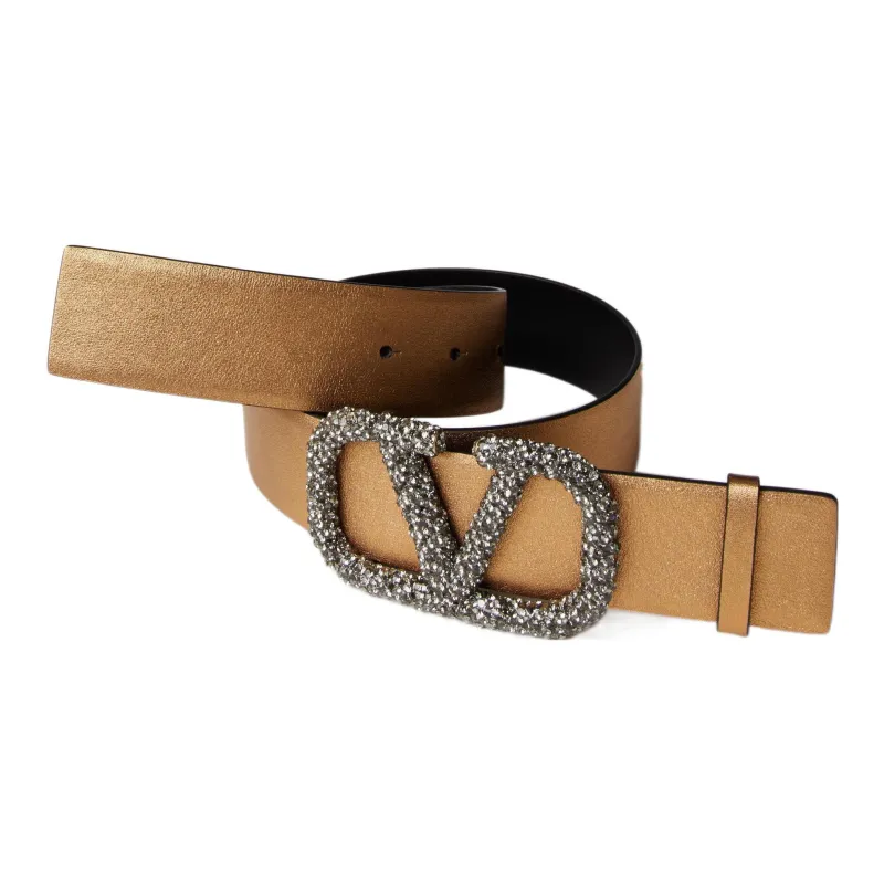 Valentino Trendy Versatile Smooth Buckle Belt Women's Gold Width: 4cm-1