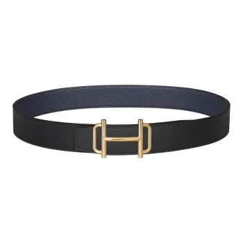 HERMES Fashion Royal Gold Buckle Togo Calfskin Double-Sided Leather Belt Men's Width: 3.8cm