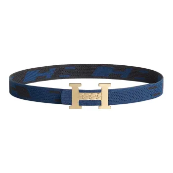 HERMES Comfortable 5382 Gourmette & Sprint Gold Buckle Nylon Mesh Double-Sided Belt Men's Black/Indigo Width: 3.2cm