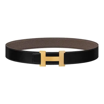 HERMES Togo Calfskin Double Sided Leather Belt Leather Belts Men's Black/Tin Gray Width  3.8cm