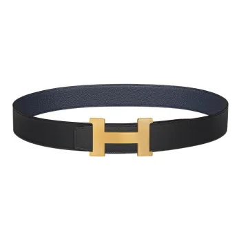 HERMES Constance Leather Belts Men Black/Midnight Blue
