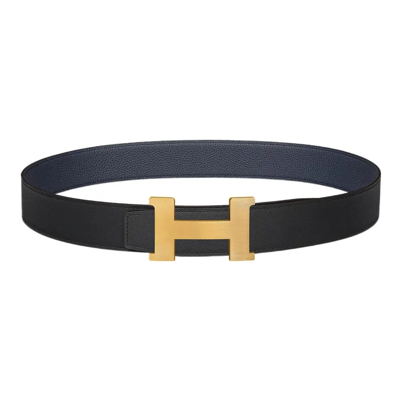 HERMES Constance Leather Belts Men Black/Midnight Blue-0