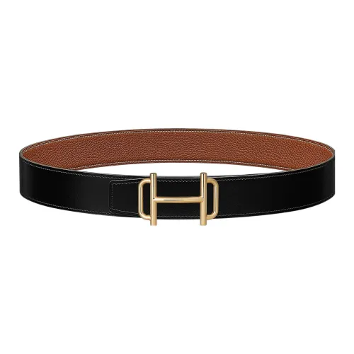 HERMES Royal Leather Belts Men Black/Gold