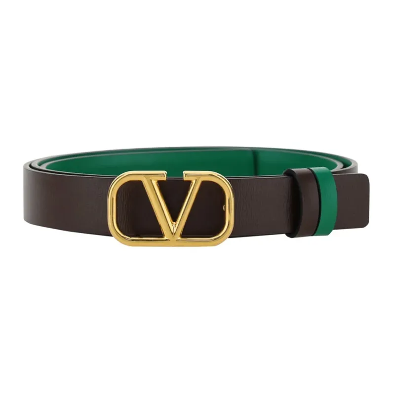 Valentino Classic Logo Casual Fashion Smooth Buckle Belt Women's Green/Black-1