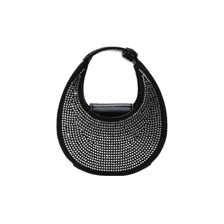 Staud Cow Leather Trim, Polyester, Glass, Rhinestone Shoulder Bag, Crossbody Bag, Handbag Mini Women's Black-2