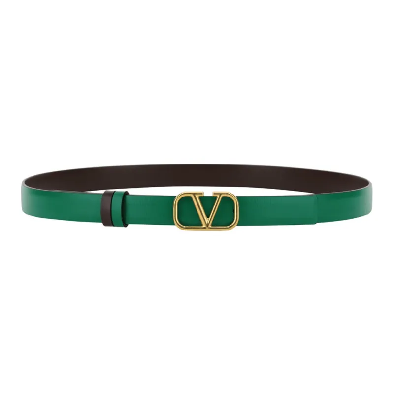 Valentino Classic Logo Casual Fashion Smooth Buckle Belt Women's Green/Black-2