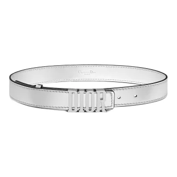 DIOR Badge Buckle Leather Belts Women's Silver White