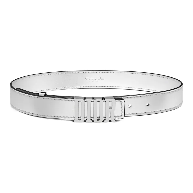 DIOR Badge Buckle Leather Belts Women's Silver White-0
