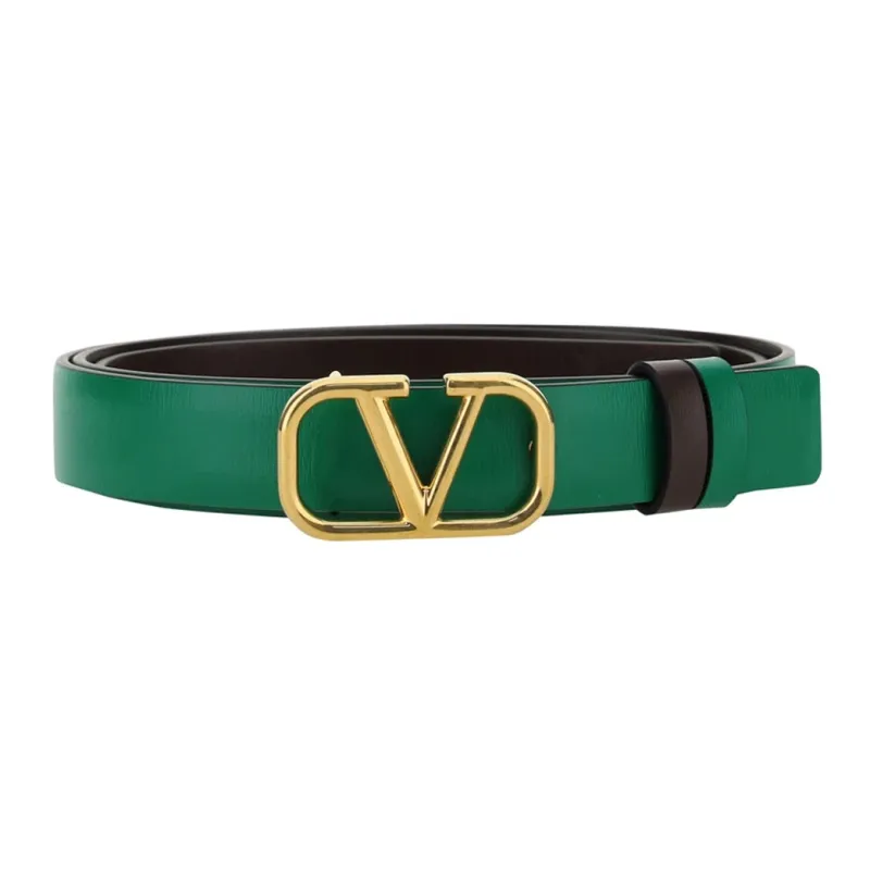 Valentino Classic Logo Casual Fashion Smooth Buckle Belt Women's Green/Black-0