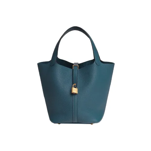 HERMES Picotin Taurillon Clemence Bullock Leather Basket Bag Handbag Bucket Bag Women's 7P Prussian Blue